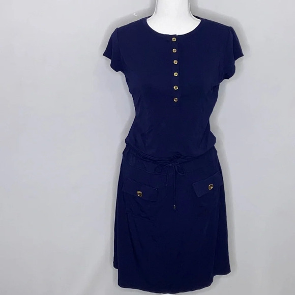 Chelsea & Theodore Jersey Knit Navy Blue Dress - 4 - Picture 1 of 6